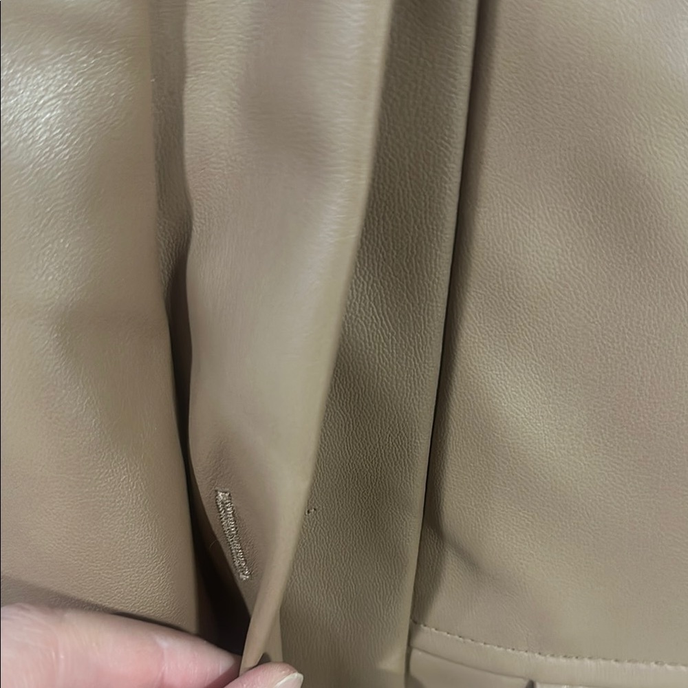 Cognac Brown Faux Leather Jacket with Classic Collar - Picture 3 of 4